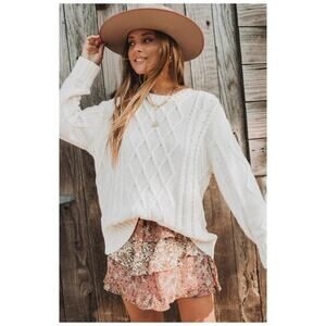 SHOW ME YOUR MUMU Day To Day Cable Knit Oversized Sweater Cream, Size Large